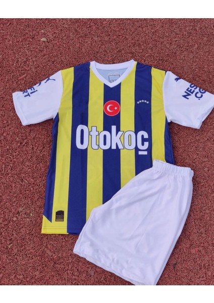 Fênêrbâhçê 2023-24 Sezon Dzeko Iç Saha Çubuklu Çocuk Forması 4 Lü Set(Çorap Bileklik Hedıyellı)-
