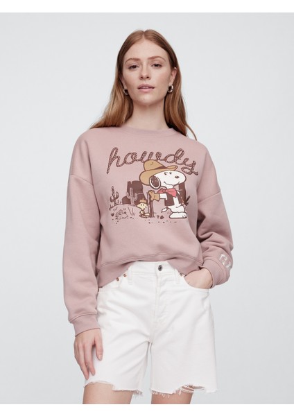 Kadın Açık Kahverengi Snoopy Fleece Sweatshirt