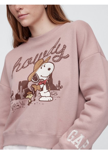 Kadın Açık Kahverengi Snoopy Fleece Sweatshirt modelleri