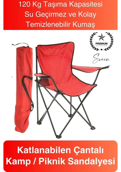 120 kg Kapasiteli Kolay Silinebilir Katlanabilen Çantalı Askılı Kamp Piknik Sandalyesi