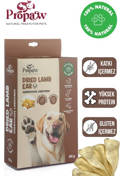 Kurutulmuş Kuzu Kulak Köpek Ödül Maması Çiğnemelik %100 Doğal Tüm Irklar Için Yüksek Protein 100 G