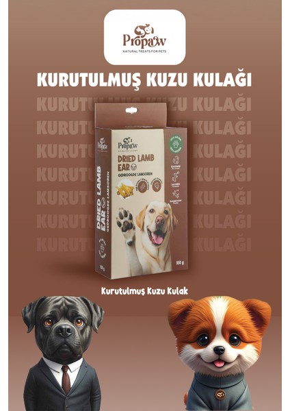 Kurutulmuş Kuzu Kulak Köpek Ödül Maması Çiğnemelik %100 Doğal Tüm Irklar Için Yüksek Protein 100 G