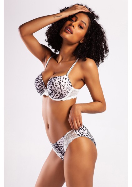 Goldy Heavy Push Up Bra, Gri Leopar Konforlu ve Şık Sütyen