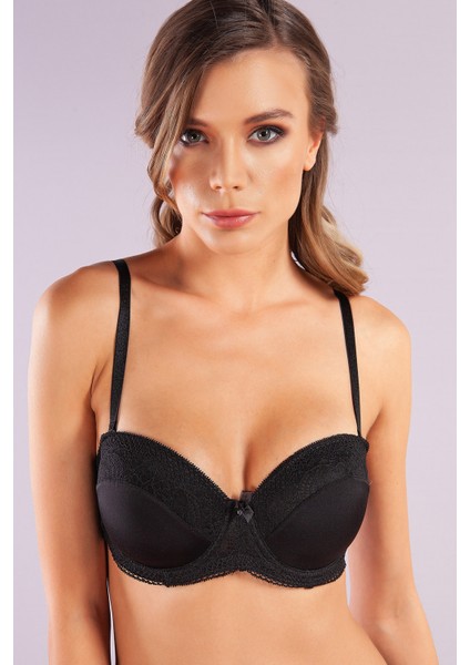 Gala Balconette Foam Cup Lace Bra, Siyah Konforlu ve Şık Sütyen, Strapless