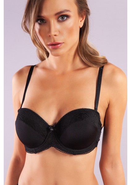 Gala Balconette Foam Cup Lace Bra, Siyah Konforlu ve Şık Sütyen, Strapless