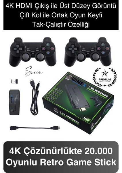 20000 Oyunlu 4K Tak Çalıştır 2.4g Uyumlu HDMI Kablosuz Çift Kol Konsol Game Stick Retro Atari