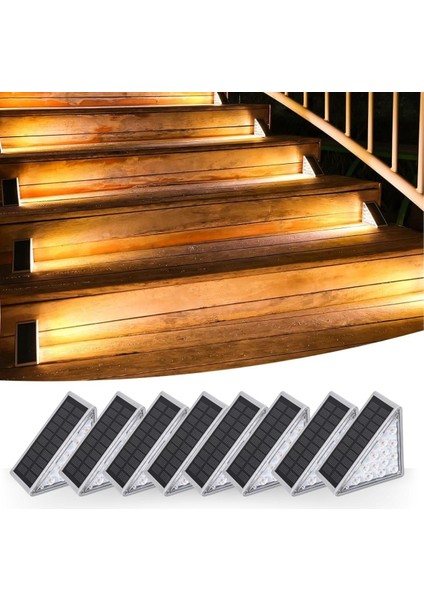 8 Adet Üçgen Güneş Enerjisi ile Şarj Olan Dış Mekan Solar Basamak Köşe Lambası (5131)