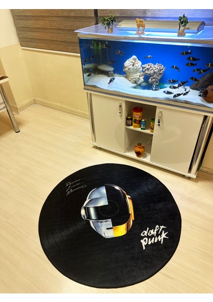 Daft Punk Temalı Kaymaz Taban Plak Şeklinde Halı