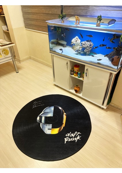 Daft Punk Temalı Kaymaz Taban Plak Şeklinde Halı