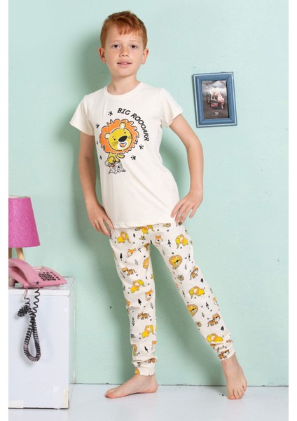 Elmkp Bej Arslan Desen Erkek Çocuk Pijama Takımı 3-10 Yaş 3104