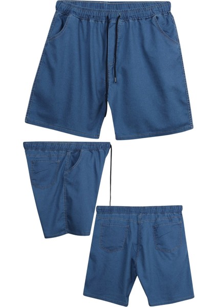 Büyük Beden 120 - 157 Kilo Arası Için Uygun Bedenli Erkek Likralı Bağcıklı Kot Şort