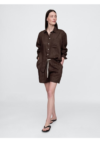 Kadın Kahverengi %100 Keten Easy Şort fiyatları