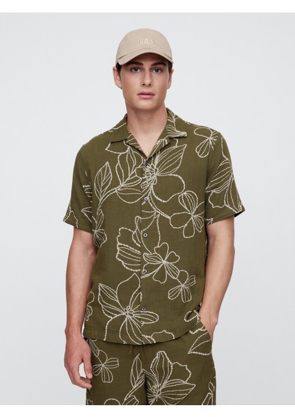 Erkek Haki Gauze Desenli Gömlek