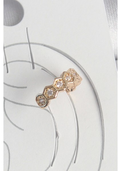 Pirinç Gold Renk Zirkon Taşlı Bal Peteği Model Kadın Kıkırdak Küpe