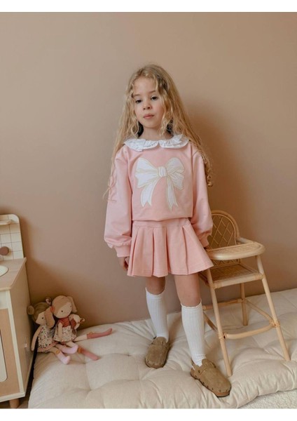 Pileli Etekli Bebe Yaka Kız Çocuk Takım