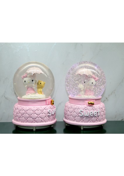 Hello Kitty Içi Dönmeli Püskürtmeli Işıklı Müzikli Kar Küresi Büyük Boy Model 1