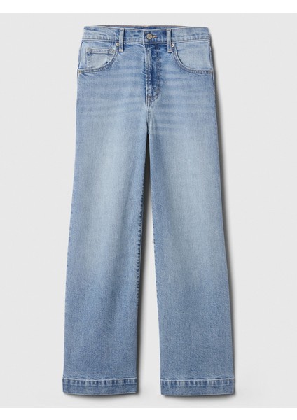 Kadın Mavi High Rise Wide-Leg Crop Jean Pantolon fiyatları
