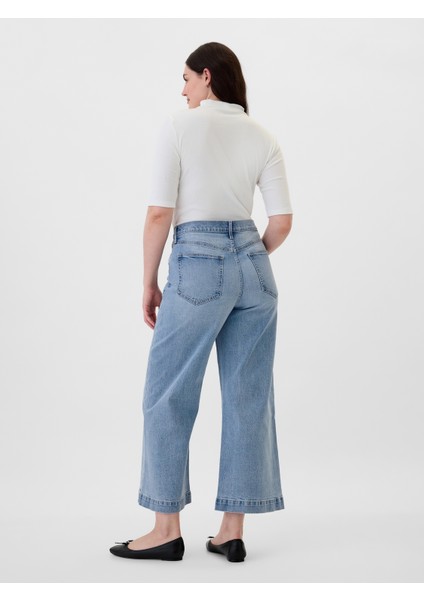 Kadın Mavi High Rise Wide-Leg Crop Jean Pantolon modelleri