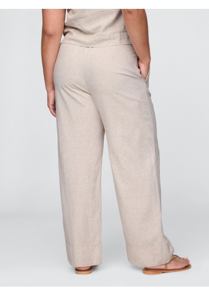 Kadın Bej Keten Karışımlı Easy Wide Leg Pantolon fırsatları