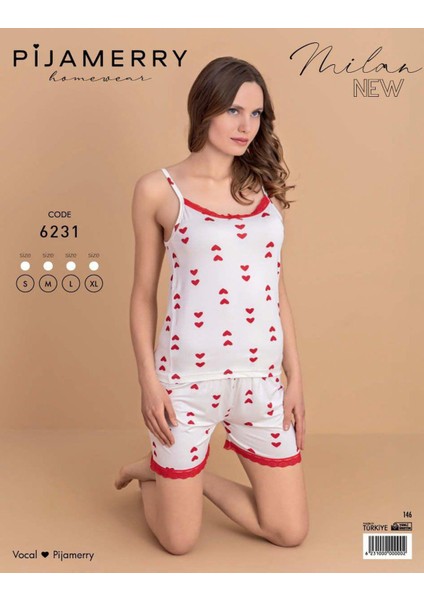 Kadın Ip Askılı Milan Kumaş Likralı Şortlu Pijama Takımı 6231 - 1 Adet