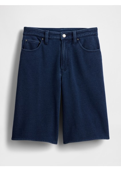 Kadın Lacivert 11" Mid Rise Fransız Havlu Kumaş Denim Şort fiyatları