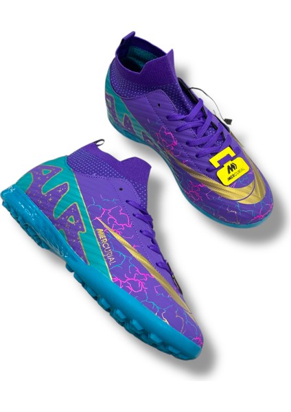 Çoraplı Halısaha Ayakkabı Mor Turkuaz Desenli