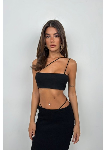 Askı Detay Straplez Dokulu Crop