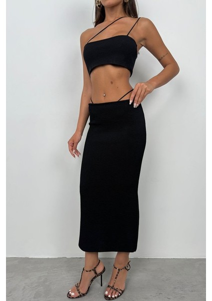 Askı Detay Straplez Dokulu Crop