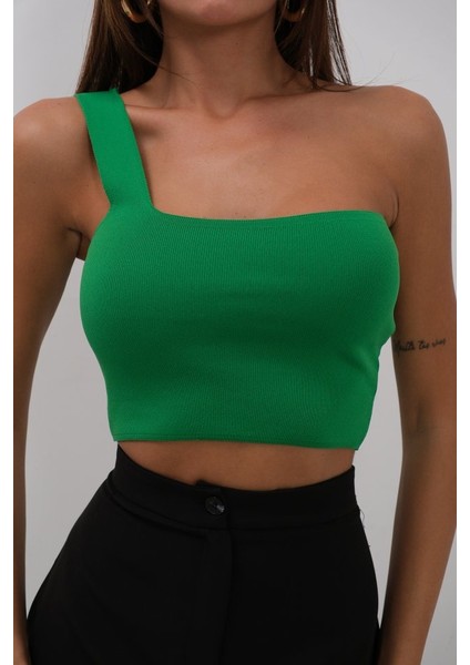 Tek Omuz Crop Bluz