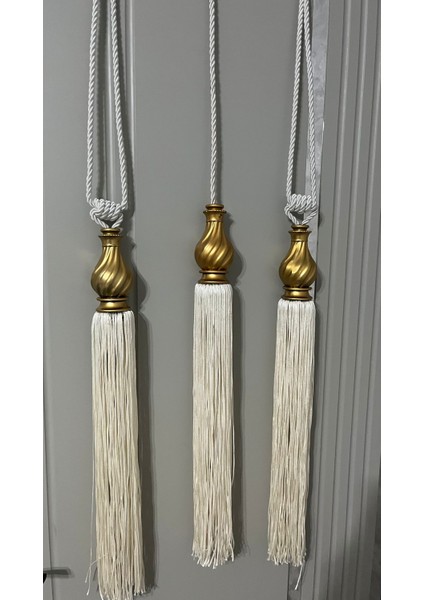 Fon Perde Tavan Bağlama Püsküllü Braçol Set ( Üçlü Set ) Altın Kuka Kuka