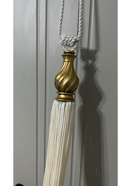 Fon Perde Tavan Bağlama Püsküllü Braçol Set ( Üçlü Set ) Altın Kuka Kuka