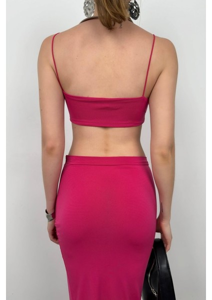 Askılı Crop Yırtmaçlı Etek Takım