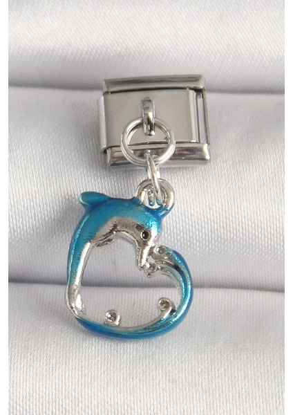 316L Çelik Gümüş Renk Mavi Yunus Model Nomination Charm