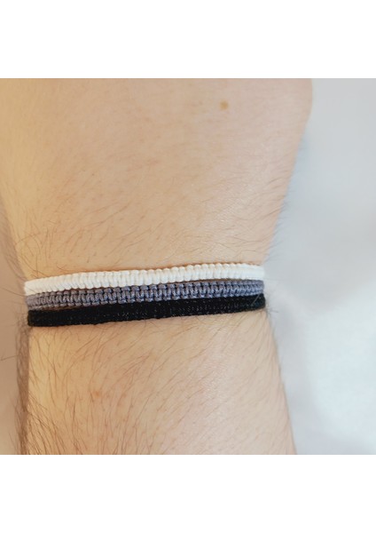 3’lü Ayarlanabilir Makrome Bileklik Seti, El Yapımı Asansörlü Beyaz Gri Siyah Renk Ip Örgü Bileklik, Hediyelik El Yapımı Örgü Bileklik Seti, Unisex Şık Tasarım Kombin Örgü Bileklik