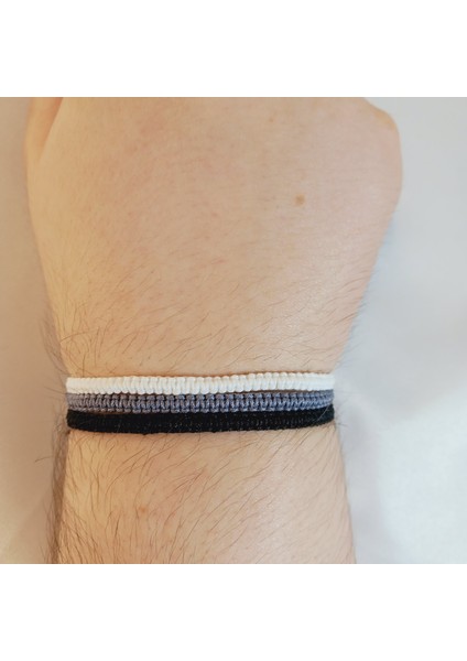 3’lü Ayarlanabilir Makrome Bileklik Seti, El Yapımı Asansörlü Beyaz Gri Siyah Renk Ip Örgü Bileklik, Hediyelik El Yapımı Örgü Bileklik Seti, Unisex Şık Tasarım Kombin Örgü Bileklik