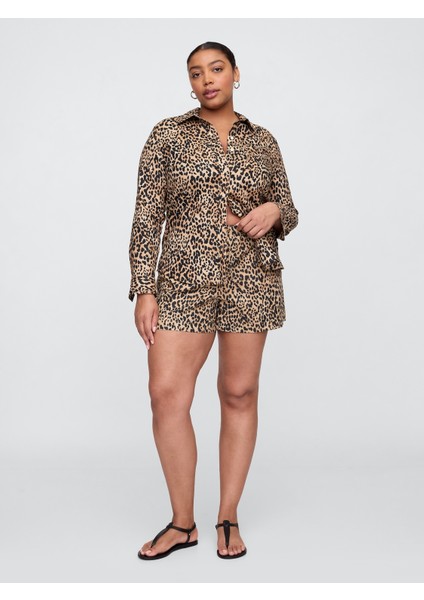 Kadın Kahverengi Bağcıklı Keten Karışımlı Şort fırsatları