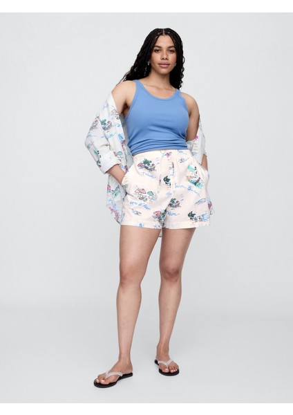 Kadın Çok Renkli Bağcıklı Keten Karışımlı Şort fırsatları