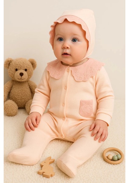 Dantel Yaka Fisto Detaylı Kız Bebek Tulum %100 Pamuk