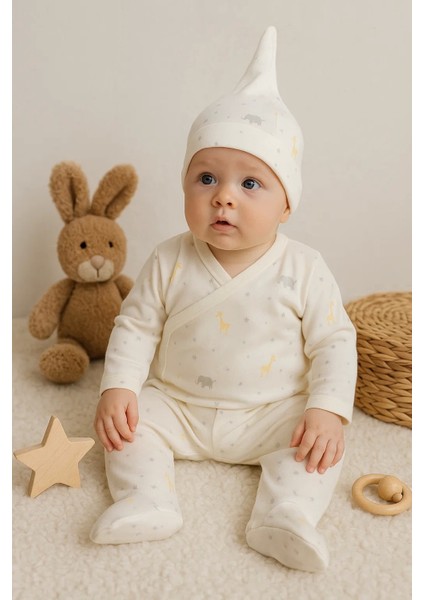 Zürafa Desenli 3 Parça Erkek Bebek Hastane Çıkışı % 100 Pamuk fiyatları