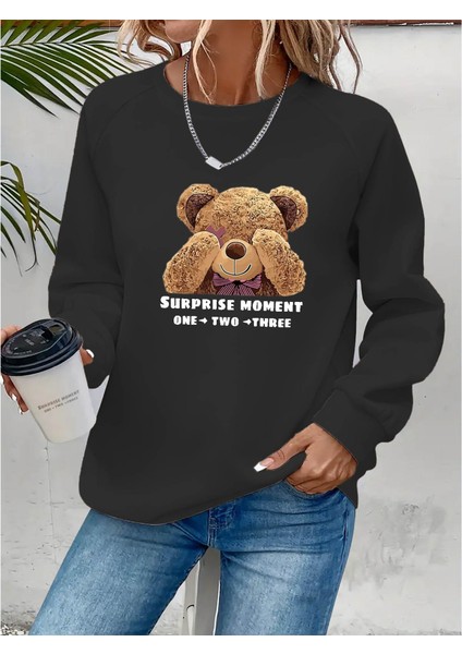 Kadın Uzun Kollu Bisiklet Yaka Ayıcık Desenli Viskon Iki Iplik Bluz fiyatları