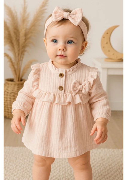 Fırfırlı Bandalı Elbise Kız Bebek Elbise