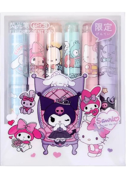 6'lı Fosforlu Kalem Seti - Hello Kitty Kuromi ve Arkadaşları