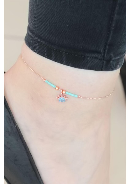 Mavi Miyuki Taşlı Taçlı Hal Hal