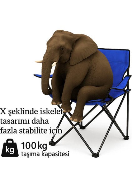 2 Adet Katlanır Kamp Sandalyesi ve Masa Seti - (DY.001) - Lacivert/sarı - Plaj Sandalyesi
