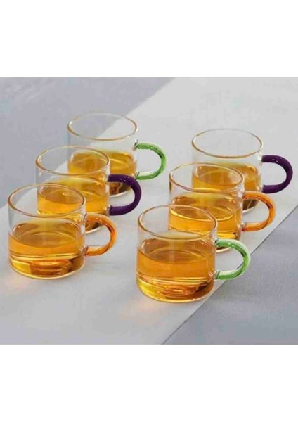 6'lı Borasilikat Renkli Cam Mini Kupa Seti | 90 ml