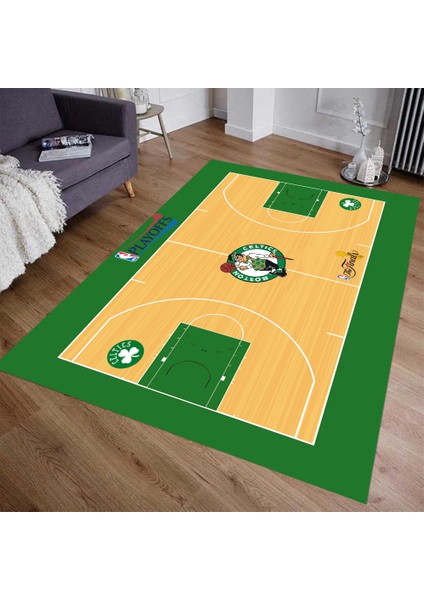 Nba Temalı Özel Süngerli Yüzey Makinede Yıkanabilir Basketbol Sahası Şeklinde Halı - Kaymaz Taban