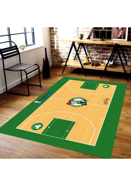 Nba Temalı Özel Süngerli Yüzey Makinede Yıkanabilir Basketbol Sahası Şeklinde Halı - Kaymaz Taban