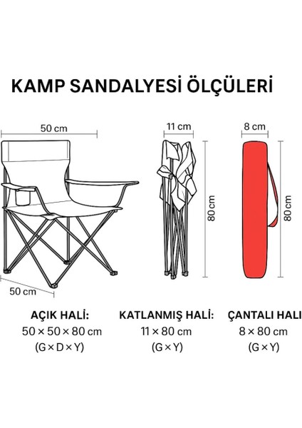 2 Adet Katlanır Kamp Sandalyesi ve Masa Seti - (DY.001) - Kırmızı/sarı - Plaj Sandalyesi
