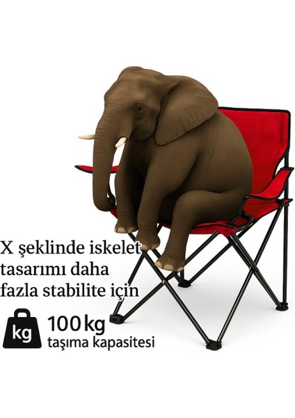 2 Adet Katlanır Kamp Sandalyesi ve Masa Seti - (DY.001) - Kırmızı/sarı - Plaj Sandalyesi