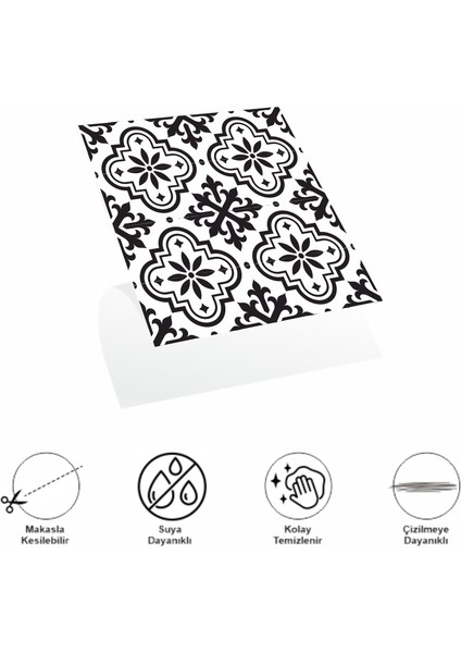 Decohandy Pvc Duvar Karosu 30X30CM 4'lü Paket - Siyah Beyaz Çini Desen 0,36M2 fiyatları